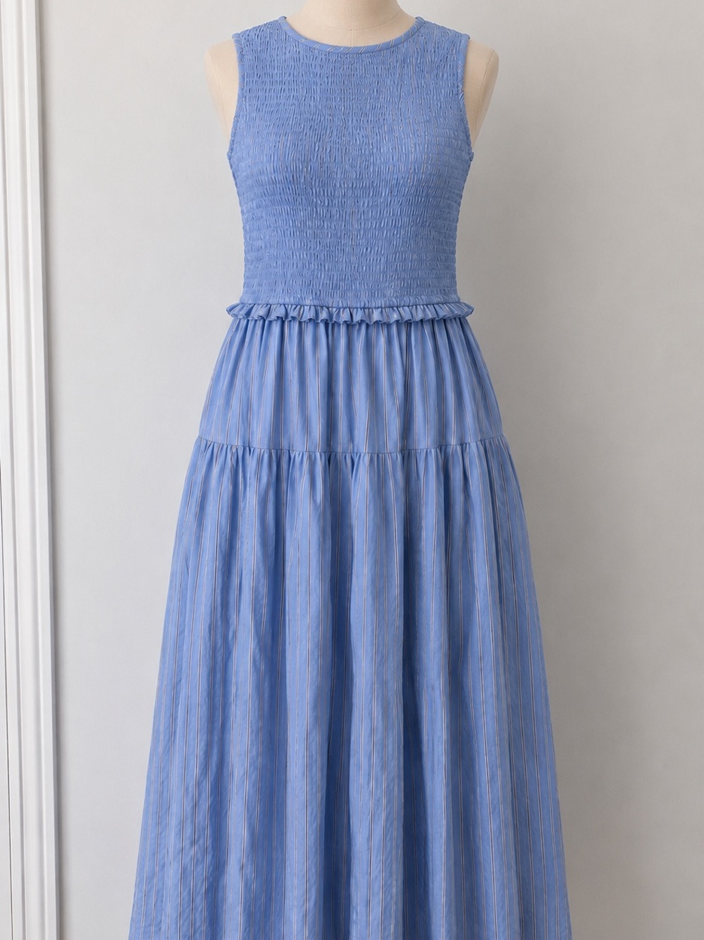 Time and Tru Periwinkle Sleeveless Smocked Maxi Dress